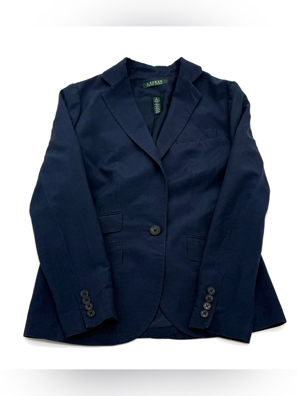 VGUC Lauren Ralph Lauren Women’s Single Button Silk Linen Blend Navy Blazer 2